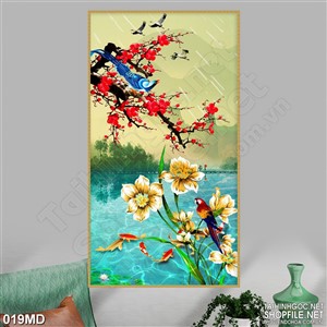 Tranh cành đào psd nghệ thuật