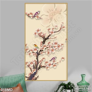 Tranh cành hoa đào nổ rộ in canvas