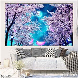 Tranh in uv rừng hoa đào trong đêm