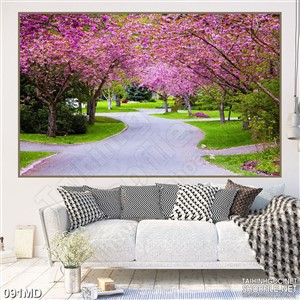 Tranh con đường đầy hoa anh đào psd nghệ thuật