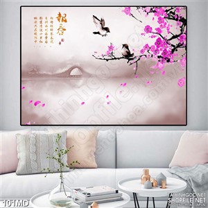 Tranh cành hoa đào khoe sắc hồng in canvas
