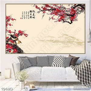 Tranh psd cành hoa anh đào đón xuân sang