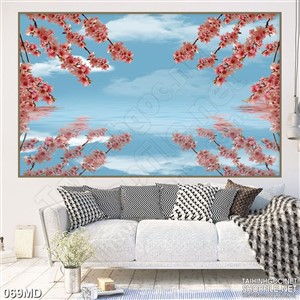 Tranh cành đào trắng khoe sắc in canvas