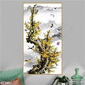 Tranh 3d cây mai vàng khoe sắc trên núi