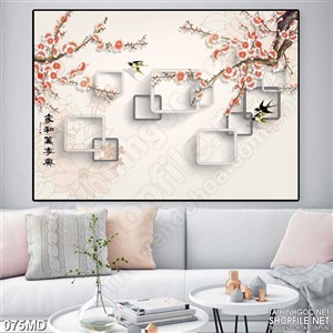 Tranh cành đào psd nghệ thuật treo tường