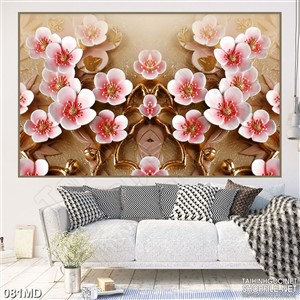 Tranh in uv những bông hoa đàotrên tường