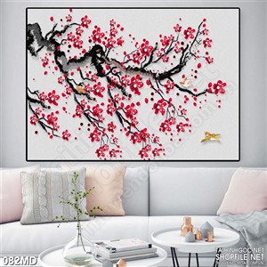 Tranh 3d cành mai hoa anh đào khoe sắc đỏ