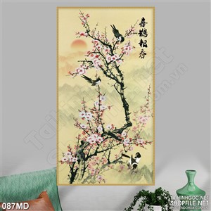 Tranh psd cành đào phủ đầy hoa trang trí