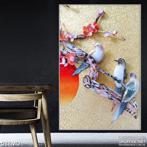 Tranh psd những chú chim đậu trên cành hoa đào