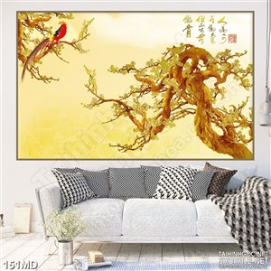 Tranh psd cành mai già trên vách núi trang trí