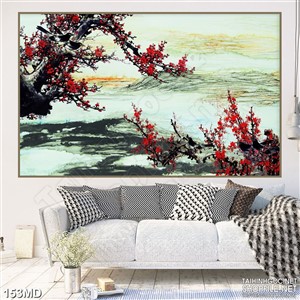 Tranh in uv những cành đào khoe sắc trên núi