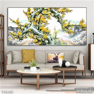 Tranh cây mai già phủ đầy hoa psd nghệ thuật