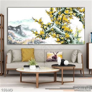 Tranh cành mai già nở rộ khoe sắc vàng in uv