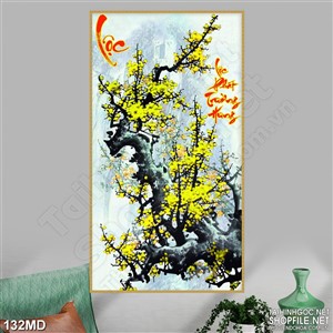 Tranh gốc mai già nở rộ in uv