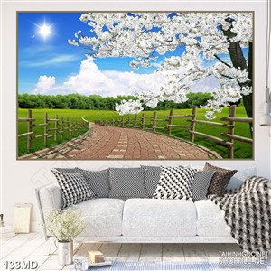 Tranh cây đào hoa trắng bên đường in canvas
