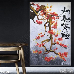 Tranh cành đào tết trang trí tường