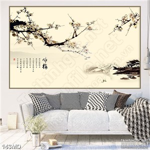 Tranh psd cành đào bên dòng chữ