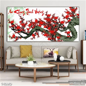 Tranh 3d cành đào già khoe sắc đỏ rực rỡ