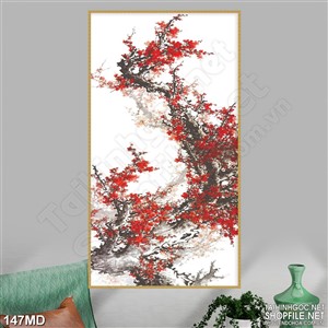 Tranh vườn đào psd nghệ thuật