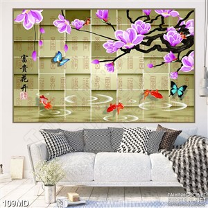 Tranh cành đào trên mặt hồ in canvas