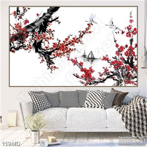 Tranh psd cành đào trang trí tường