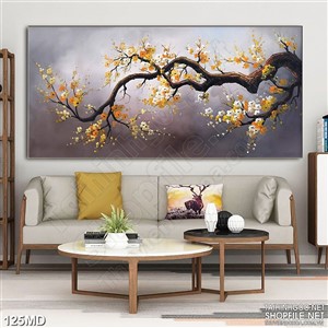 Tranh cành mai vàng phủ đầy sương mờ in canvas