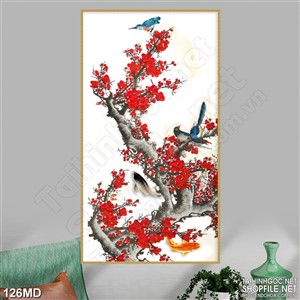 Tranh gốc đào già nở rộ sắc đỏ đón tết