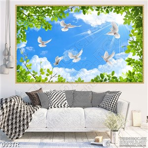 Tranh trần xuyên sáng đàn bồ câu trắng