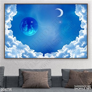 Tranh trần ánh trăng khuyết trên bầu trời nghệ thuật