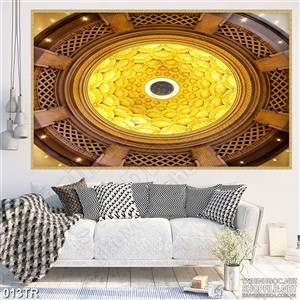 Tranh trần nhà 3d sáng ánh đèn vàng
