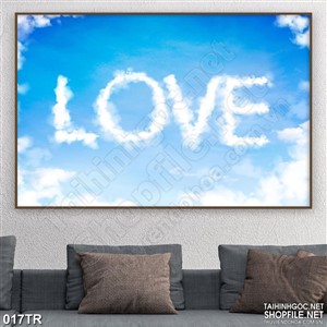 Tranh trần nhà 3d đám mây hình chữ love