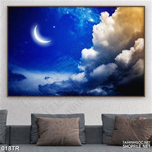 Tranh trần nhà ánh trăng và đám mây in uv