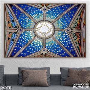 Tranh trần xuyên sáng in uv xuyên trời xanh