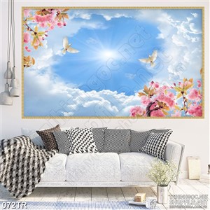 Tranh dán trần phòng ngủ ánh nắng xuyên vườn hoa