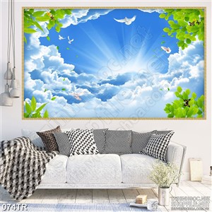 Tranh trần 3d  ánh sáng sau những đám mây