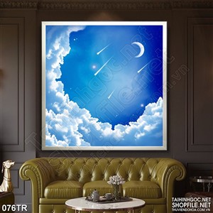 Tranh trần bầu trời xanh và những vì sao rơi psd