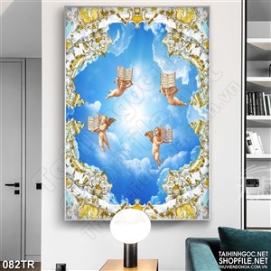 Tranh trần psd những thiên thần trên trời xanh