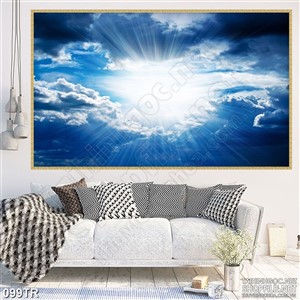 Tranh trần psd ánh sáng le lói sau đám mây