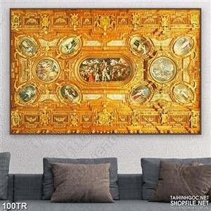 Tranh dán trần dáp vàng họa tiết tinh xảo