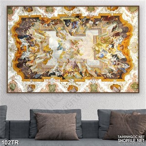 Tranh trần cuộc họp của các vị thần tiên 3d