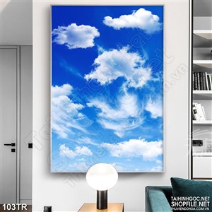 Tranh dán trần phòng ngủ đám mây trắng và bầu trời xanh