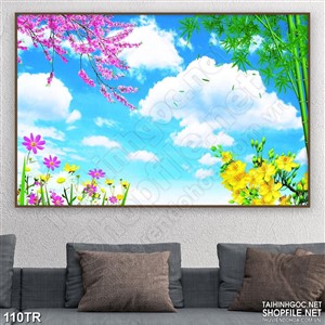 Tranh trần bầu trời đầy hoa khoe sắc psd