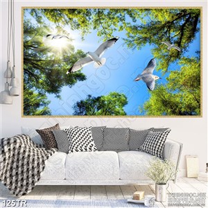 Tranh trần đàn hải âu và rừng xanh in canvas