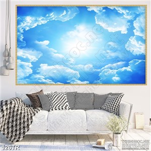 Tranh trần nhà 3d bầu trời trong xanh nghệ thuật