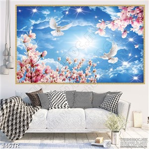 Tranh dán trần bầu trời xanh trên rừng anh đào in uv