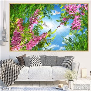 Tranh trần rừng hoa nở rộ giữa trời xanh in canvas