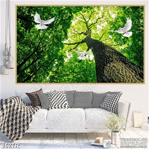 Tranh dán trần phòng ngủ dưới tán cây xanh nghệ thuật