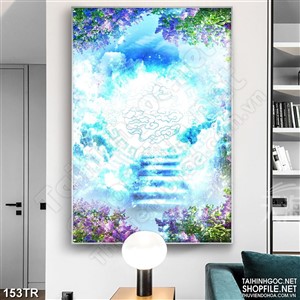 Tranh trần xuyên sáng thiên đường xanh 3d
