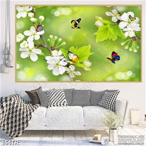 Tranh trần đàn bướm bên rừng hoa anh đào psd