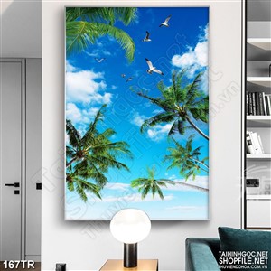 Tranh trần psd đàn hải âu trên bầu trời trong xanh